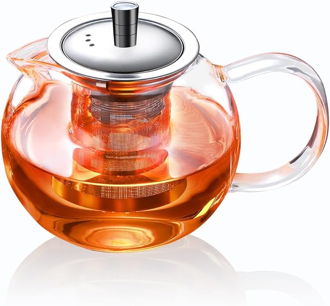 TMOST Glass Teapot with Removable Infuser, Stovetop Safe Tea Kettle blooming Loose Leaf Tea pot (32oz/950ml)