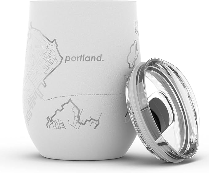 Well Told Engraved Portland Maine Map Insulated Wine Tumbler, Etched Stainless Steel Wine Tumbler (12 oz, White) City Map Insulated Tumbler, Custom Insulated Tumbler, Outdoor Drinkware