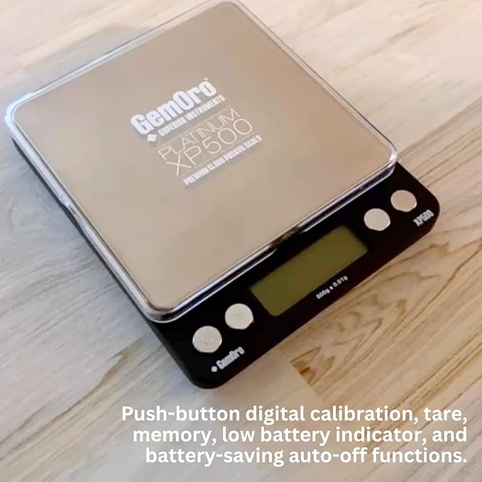 GemOro Platinum XP500 | Durable Precise Jewelers Countertop Portable Pocket Scale | Digital Precision Tool with Expert Professional Reading & Accuracy 500g x 0.01g Readability (Silver)