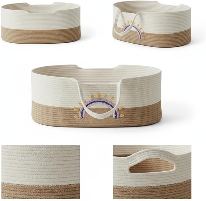 All-in-One Foldable Cotton Rope Basket, Multi-Functional Storage with Handles for Use as Baby Moses Basket, Home Decor, Pet Bed & More 27.56 × 15.75in