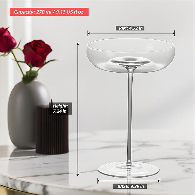 KAMMAK Martini Glasses Set of 2, 9.13 oz Clear Crystal Cocktail Glasses with Stem, Reusable Cocktail Glassware for Wedding Birthday Party, Bar, Margarita, Whiskey, Gin, Tequila, B0-1 Ice Cream