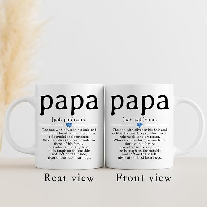 QUICQOD Papa Definition Coffee Ceramic Mug, Grandpa Gifts, Papa Coffee Mug for Men, Fathers Day Birthday Christmas Thanksgiving Day Gifts,11 Oz