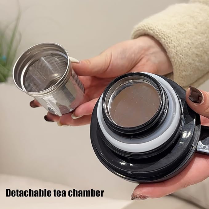1000ml Smart Temperature Control Vintage Floral Tea Thermos Stainless Steel Insulated Mug with Built-In Filter Double Wall Vacuum Travel Tumbler for Hot Cold Drinks (plum blossom)
