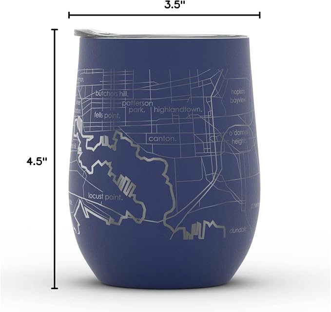 Well Told Engraved Baltimore Maryland Map Insulated Wine Tumbler, Etched Stainless Steel Cup (12 oz, Midnight Blue) City Map Insulated Tumbler, Custom Insulated Tumbler, Outdoor Drinkware