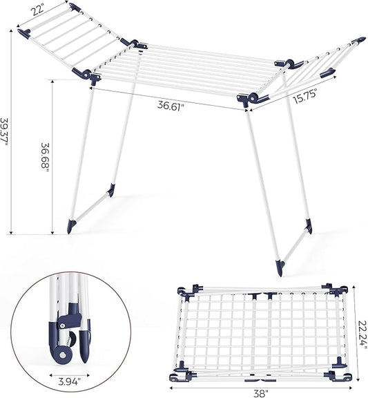 APEXCHASER Clothes Drying Rack Foldable, Large Drying Rack Clothing, Winged Laundry Rack Folding Indoor Outdoor, Metal Clothes Airer for Bedding Towel Sweater Heavy Duty, 68.9" X 22" X41.3", White