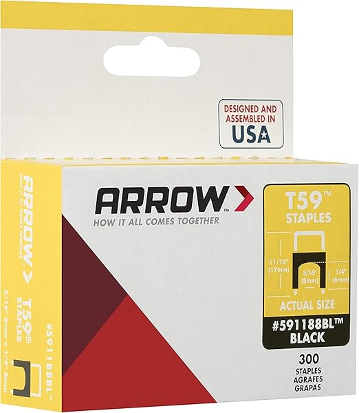 Arrow 591188 Genuine T59 Steel 1/4-Inch by 5/16 Crown Width Insulated Staples for Cable and Wiring, Black, 300 Count