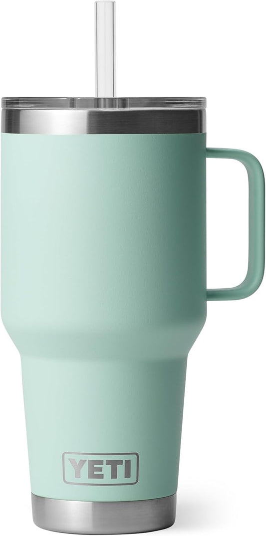 YETI Rambler 35 oz Tumbler with Handle and Straw Lid, Travel Mug Water Tumbler, Vacuum Insulated Cup with Handle, Stainless Steel, Seafoam
