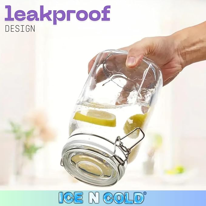Airtight Glass Storage Jars with Clamp Lid – Food Storage Containers with Rubber Gasket Seal – Pantry & Kitchen Canisters for Dry Goods, Coffee, Sugar, Pasta – 0.4L to 2.2L Sizes (6, 48oz | 1.4L)