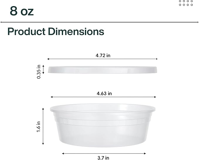 Heavy-Duty PP Deli Containers with Lids - 8oz PP Deli Container, 20 sets