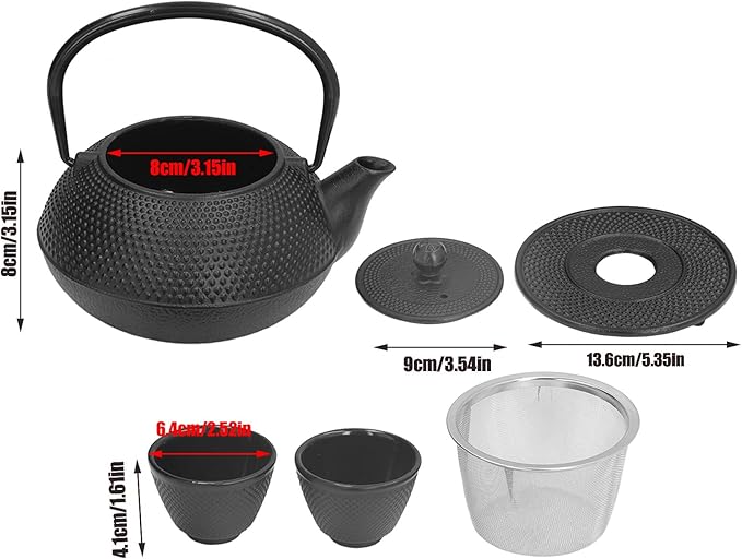 Alvinlite Cast Iron Teapot Set, Japanese Tetsubin Tea Kettle Set with Stainless Steel Infuser for Leaf Loose Tea and Blooming Flower Tea Cast Iron Tea Kettle (Black 800ml / 27oz)