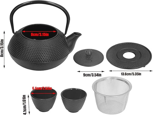 Alvinlite Cast Iron Teapot Set, Japanese Tetsubin Tea Kettle Set with Stainless Steel Infuser for Leaf Loose Tea and Blooming Flower Tea Cast Iron Tea Kettle (Black 800ml / 27oz)