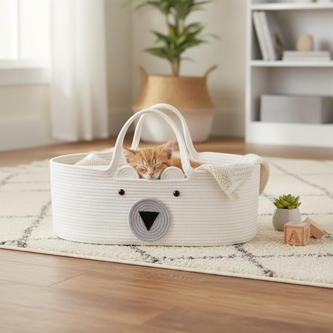 Collapsible Cotton Rope Basket with Handles, Space-Saving Organizer for Baby Stuff, Toys, Laundry, Picnic Supplies, and Small Pets 28 × 16in