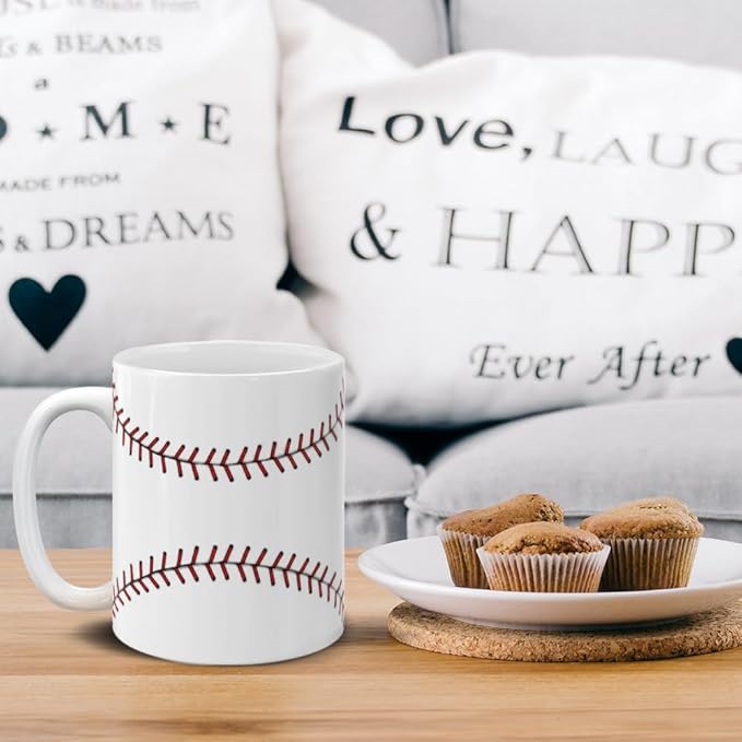 MUGBREW Baseball Stitches Ceramic Coffee Mug Tea Cup, 11 OZ