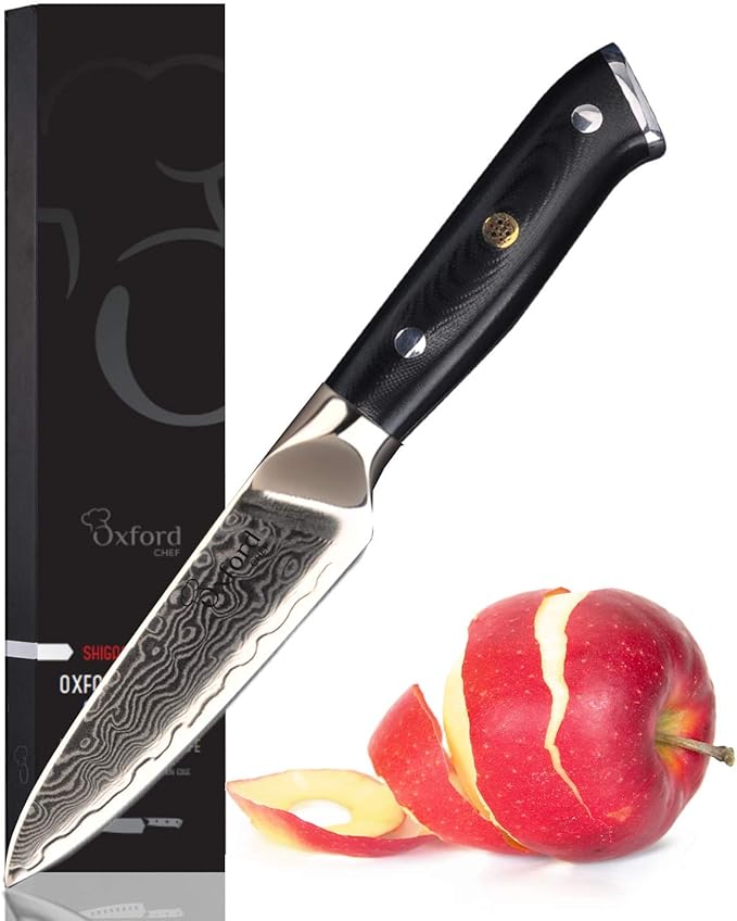 Oxford CHEF Paring Knife- 3.5 Inch - Damascus Japanese- VG10 Super Steel 67 Layer High Carbon Stainless Steel- Razor Sharp, Stain & Corrosion Resistant, Awesome Edge Retention