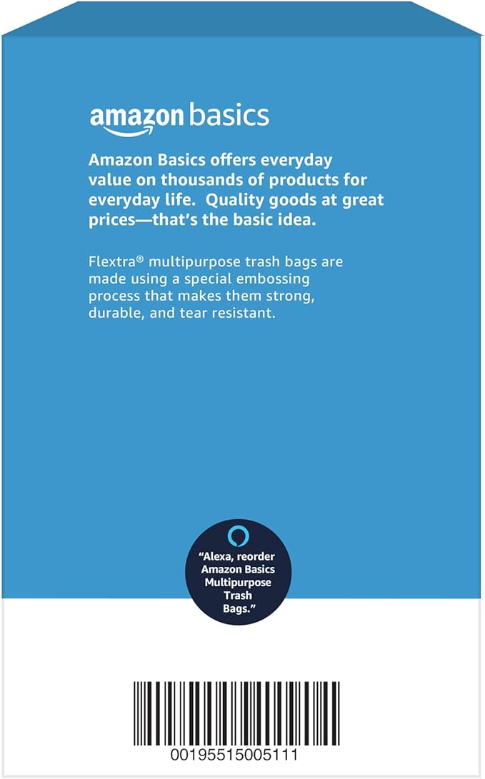 Amazon Basics Flextra Multipurpose Drawstring Trash Bags, 30 Gallon, 50 Count (Pack of 6)