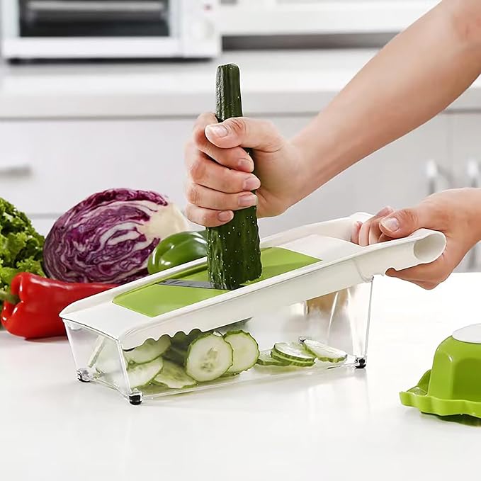 Cheese Grater with Container,5 In 1 Mandoline Slicer for Kitchen,Multi Purpose Vegetable Slicer, Easy to Clean Vegetable Chopper,Cheese Shredder,Julienne Slicer and Peeler