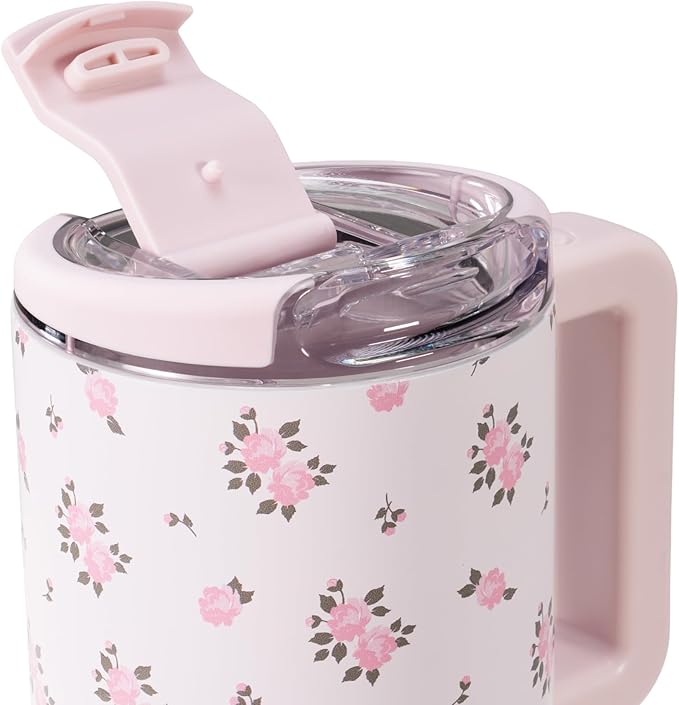 HydroJug Coffee Traveler 20 oz - Leak-Resistant, Ceramic-Lined Insulated Travel Coffee Mug for Hot or Cold Drinks with Flip Lid & Handle, Dishwasher Safe Coffee Tumbler, Wildrose