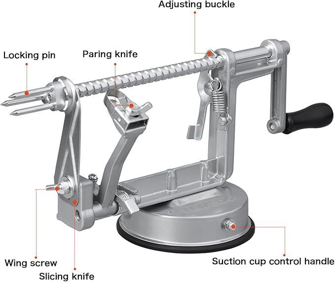 Apple Peeler Slicer Corer with Stainless Steel Blades and Powerful Suction Base for Apples Pears Potatoes(Grey)