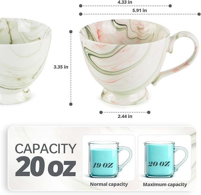20 Oz Marble Ceramic Coffee Mug, Hand-Painted Artisan Tea Cup, Large Capacity Drinkware for Latte/Cappuccino,Home Kitchen/Office Must-Have, Ideal Gift for Coffee Enthusiasts & Art Aficionados