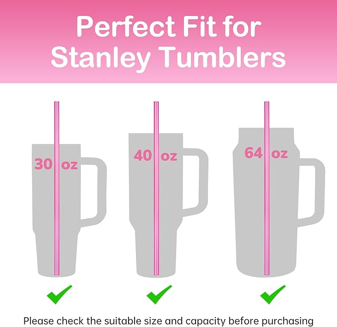 NiHome 12-Pack Plastic Reusable Drinking Straws for Stanley 40 oz 30oz 64 oz Tumbler, 6 Color 12 In Reusable Straws Fit for Stanley Cups w/ 2 Brushes, BPA-Free for Cold & Hot Beverages (Gradient Pink)