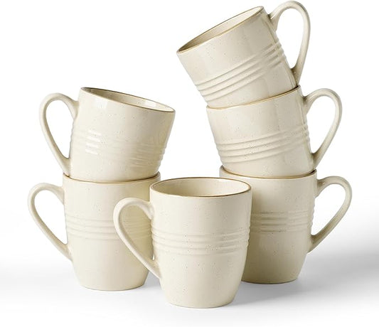 famiware Jupiter Coffee Mugs Set of 6, 14 OZ Coffee Mug, Microwave and Dishwasher Safe, Coffee Cups with Handle for Coffee, Tea, Cocoa, Milk, Vanilla White