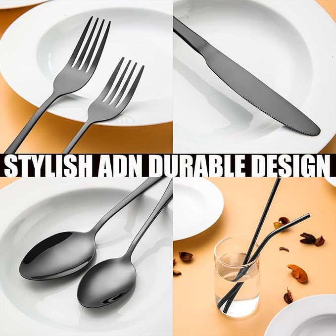 28 Pieces Black Silverware Service for 4 Flatware Set Stainless Steel Utensils Cutlery Set Dishwasher Safe