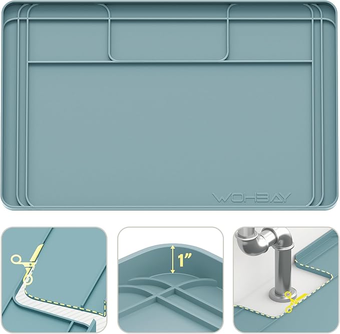 Under Sink Mats for Kitchen Waterproof, 34" X 22" Or Smaller Cut to Fit Under Sink Drip Tray for Kitchen Bathroom Cabinets, Silicone Sink Liner Hold Up to 3.3 Gallons Liquid - Teal