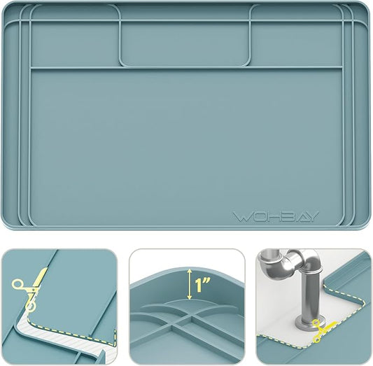 Under Sink Mats for Kitchen Waterproof, 34" X 22" Or Smaller Cut to Fit Under Sink Drip Tray for Kitchen Bathroom Cabinets, Silicone Sink Liner Hold Up to 3.3 Gallons Liquid - Teal
