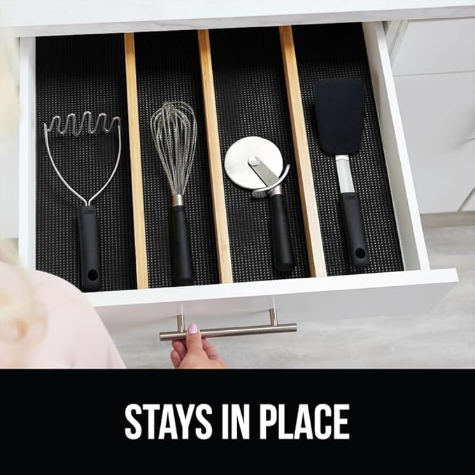 GORILLA GRIP powerGRIP Drawer Shelf and Cabinet Liner, Thick Strong Hold, Non-Adhesive Liners Protect Kitchen Cabinets and Cupboard, Bathroom Drawers, Easy Install, Breathable Mat, 17.5" x10', Black