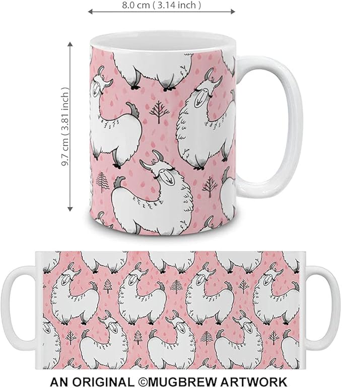MUGBREW Pink Llama Pattern Ceramic Coffee Mug Tea Cup, 11 OZ