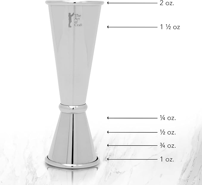 Professional Bartending Set for Shaken and Stirred Drinks: Boston Cocktail Shaker, Hawthorne Strainer, Japanese Jigger, Bar Spoon and Crystal Mixing Glass