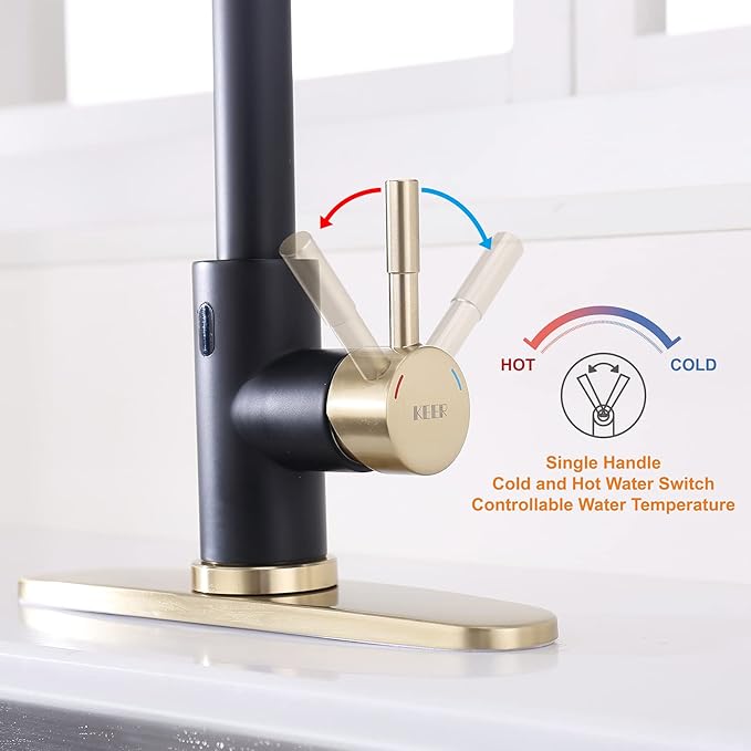 Touchless Kitchen Faucet with Pull Down Sprayer, Motion Sensor Kitchen Faucet with Kitchen Soap Dispenser, Single Handle High Arc Pull Out Faucet for Kitchen Sink,Black and Polished Chrome