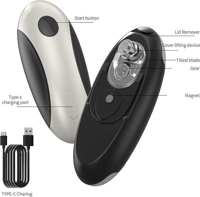 Electric Can Opener, One Touch Rechargeable Can Opener Electric with Smooth Edges Hand-free Automatic Can Opener for Almost Any Size Can, Ideal Kitchen Gadget for Seniors,Children and Arthritic