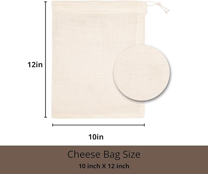 PurpleEssences Empty Spice Bags for Cooking Soup - Natural Unbleached Cotton Muslin Drawstring Cheesecloth Bags for Tea, Herbs, Bone Broth, Cold Brew & Straining - Natural (2, 10 x 12 Inch)