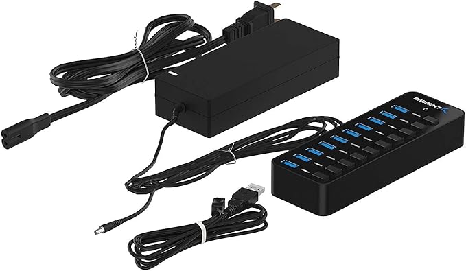 SABRENT 10-Port 60W USB 3.0 Hub with Individual Power Switches and LEDs, Includes 60W 12V/5A Power Adapter (HB-BU10)