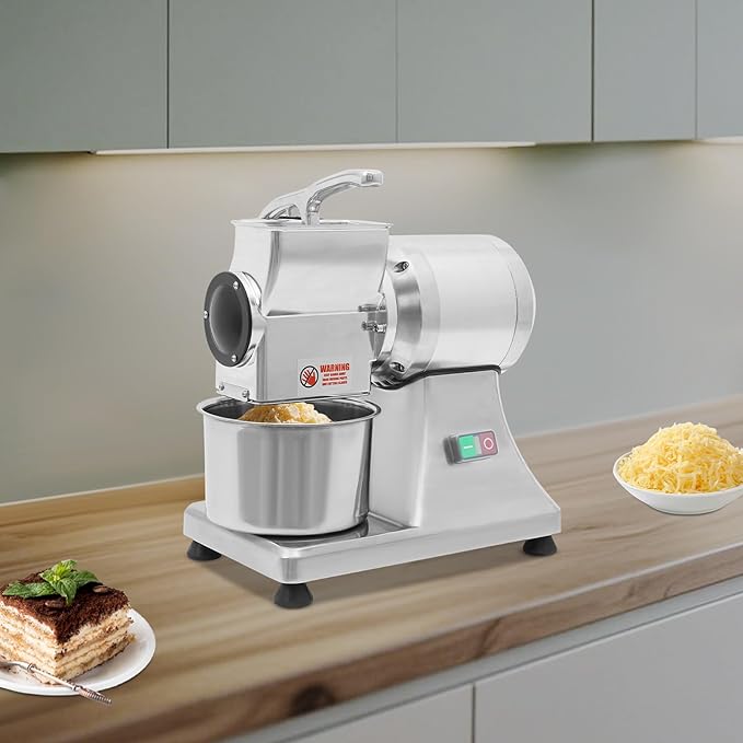 Bepritm Electric Cheese Grater, 550W Commercial Cheese Grinder with Stainless Steel Bucket, Desktop Large Stainless Steel Cheese Grating Machine for Block Cheese Fruit Veggies, 88lb/Hour
