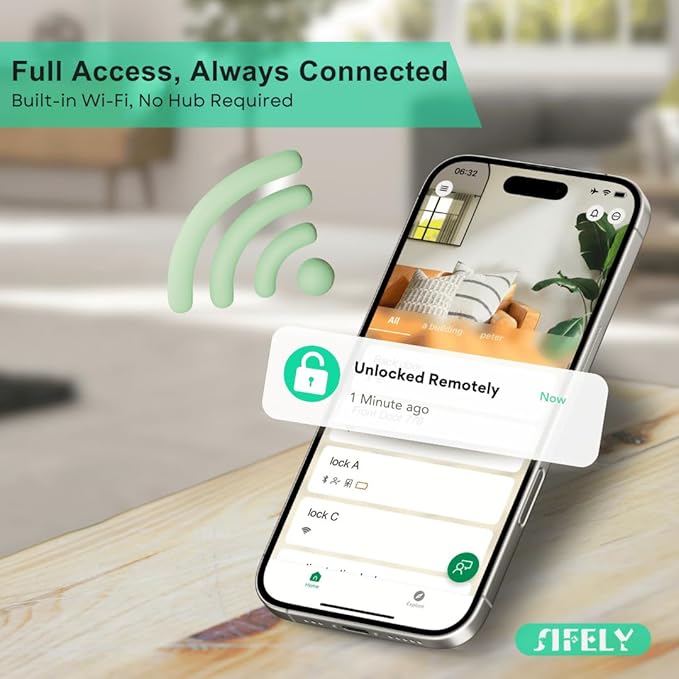 Built-in WiFi Fingerprint Smart Door Lock with Handle & Keypad – Remote Access & Auto-Lock, Keyless Entry for Home, Airbnb & Rental, 6-in-1 Unlock: Code/Card/App/Key, Works with Alexa & Google