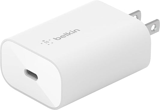 Belkin USB C Charger Block 25W - Power Delivery PPS Super Fast Charging - Apple iPhone 17, Air, Pro, AirPods, Samsung Galaxy S25, iPad, AirPods, Google Pixel 10, Nintendo Switch 2 & More - White
