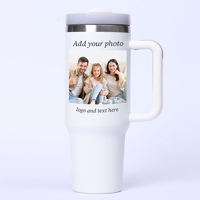 Personalized Tumbler with Handle, 20oz Insulated Coffee Tumbler with Lid and Straw, Custom Stainless Steel Travel Cup for Women Men (Family)