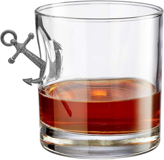 BenShot Anchor Rocks Glass - 11oz - HandCrafted Whisky Tumbler for Sailors and Boating Enthusiasts - Fathers Day or All-American Celebrations