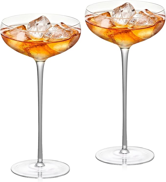 KAMMAK Martini Glasses Set of 2, 7.27 oz Clear Crystal Cocktail Glasses with Stem, Reusable Cocktail Glassware for Wedding Birthday Party, Bar, Margarita, Whiskey, Gin, Tequila, Ice Cream