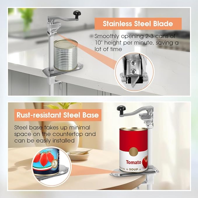 Commercial Can Opener, for #10 Cans, Heavy Duty Manual Table Can Opener with Plated Steel Base for Restaurant Food Store Hotel Bar Home up to 11 Inch