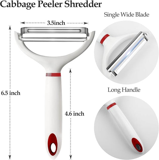 2PCS Cabbage Shredder Slicer Peeler for Coleslaw, Cabbage Cutter Grater Shredder for Sauerkraut, Large Y Peeler Wide Blade Vegetable Peeler, White with Red