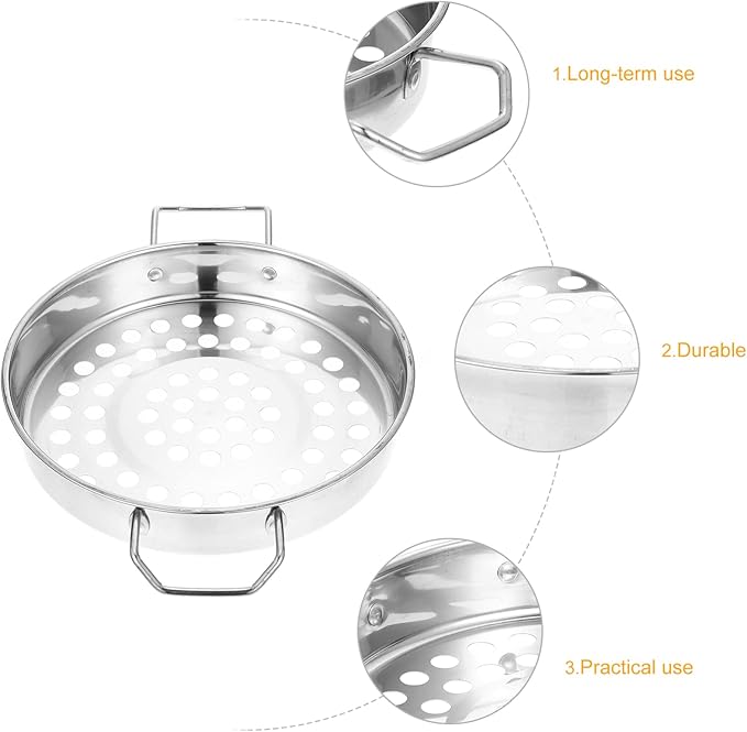 Hemoton Stainless Steel Colander With Double Handle Large Hole Cooking Strainer Mesh Steaming Basket for Draining Food Pastas Washing Fruits Vegetables Salads Silver