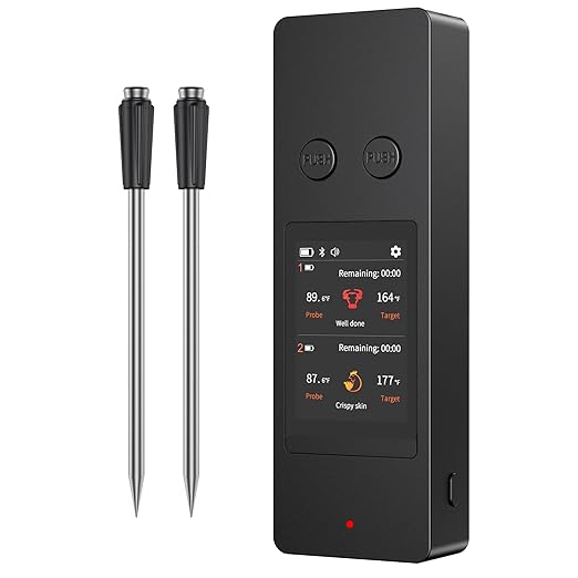 800FT Wireless Meat Thermometer Digital with 2 Upgraded Ultra-Thin Probe, Large Touchscreen, Kitchen Food Thermometer for Cooking Oven, Smoker, Rotisserie, BBQ, Christmas Gifts
