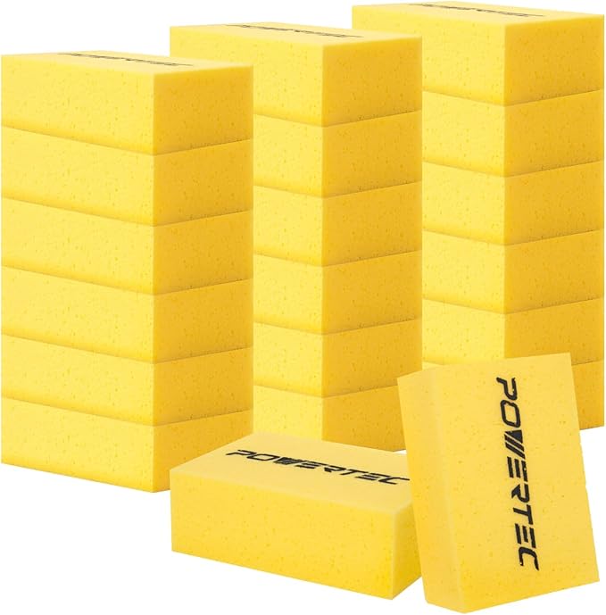 POWERTEC Large Square Grout Sponge – Professional Tile Grout Removal Cleaning Sponge – Heavy-Duty Absorbent Sponge, Multi-Purpose Cleaning Tool for Floors, Kitchen, and Bathroom – 20PK (72106-P5)