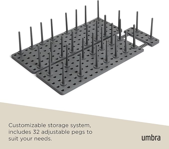 Umbra Peggy Kitchen Cupboard, Shelf and Drawer Organizer Tray - Adjustable Storage System for Food Containers, Cookware, Serveware, Utensils and More (Set of 2)