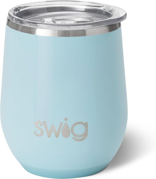 Swig Life 12oz Stemless Wine Cup, Insulated Wine Tumbler with Lid (Shimmer Aquamarine)