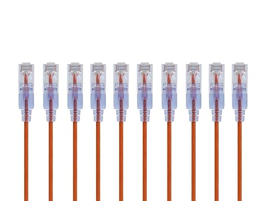Monoprice Cat6A 2ft Orange 10-Pk Patch Cable UTP 30AWG 10G Pure Bare Copper Snagless RJ45 SlimRun Series Ethernet Cable