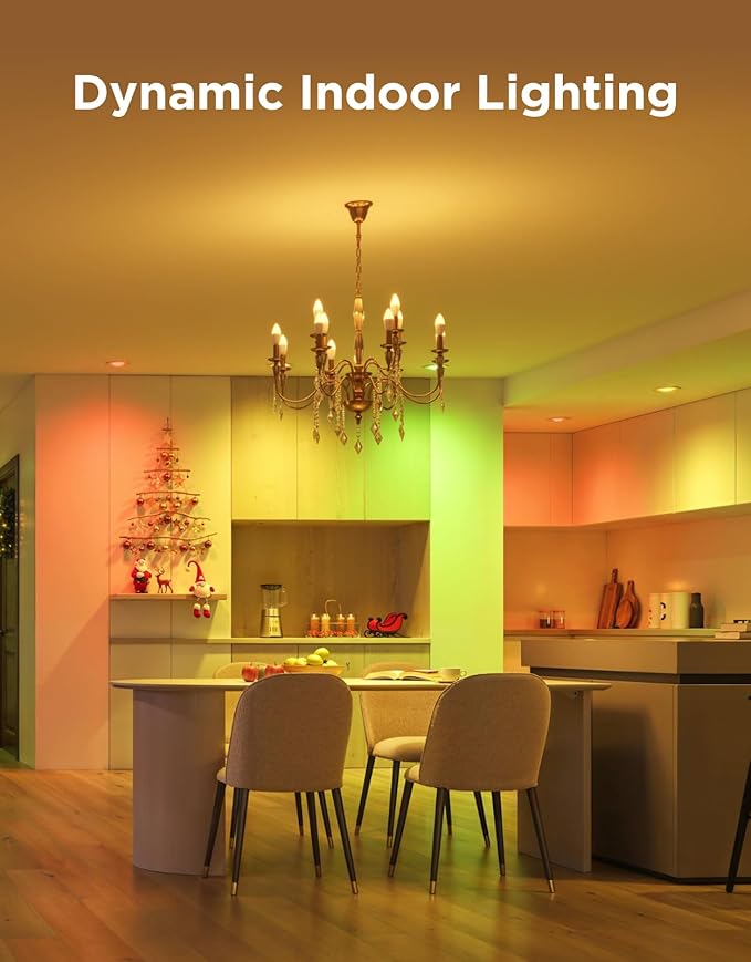 Govee E12 Led Bulb, Smart Light Bulbs Work with Matter, Alexa, Google Assistant, WiFi Candelabra Bulbs 40 Watt Equivalent, RGBWW Color Changing Light Bulb, 2.4Ghz Only, 450 LM, 4 Pack